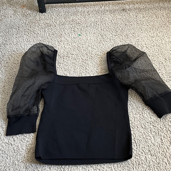 Bar III Black Top with Sheer Sleeves - Picture 5 of 5